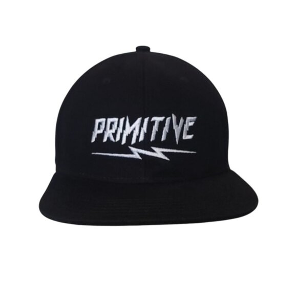 PRIMITIVE Snapback Black Hat Cap White Embroidered Spell Out Cotton Twill OSFM - Picture 1 of 8